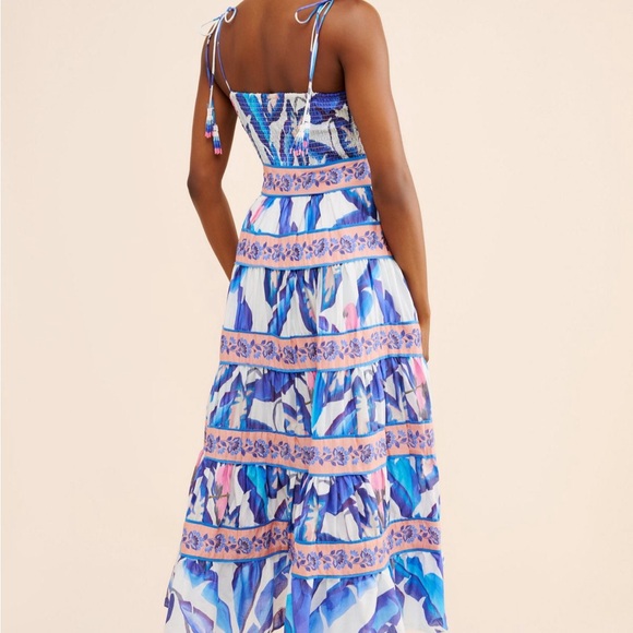 FARM Rio Dresses & Skirts - FARM Rio Blue & Pink Floral Tiered Midi Dress
